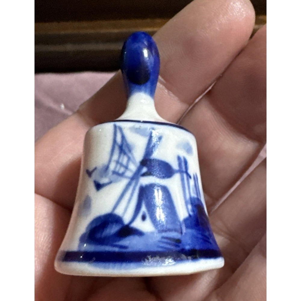 Hand Painted Delfts Blue and White Miniature Bell‎ 2.75" High Windmill Vintage - Picture 6 of 6